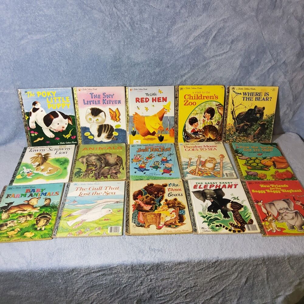 Lot 15 Vintage Little Golden Books Animals Shy Little Kitten Tawny Scrawny Lion